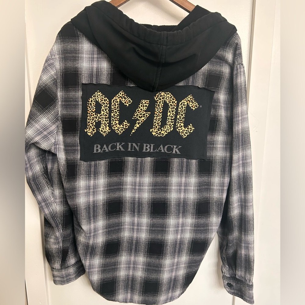 Upcycled AC/DC Back in Black Flannel Hoodie